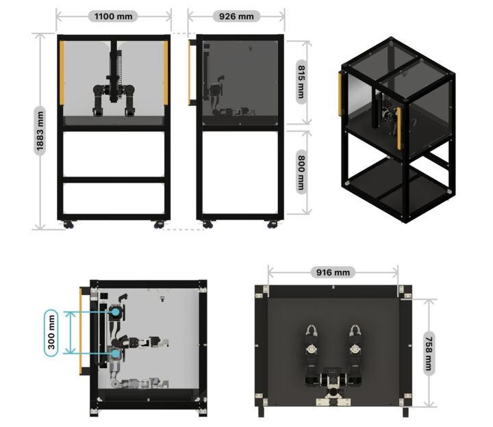 OpenArm Cell enclosure with dual OpenArm 2.0 arms and a 300 mm Z axis lift